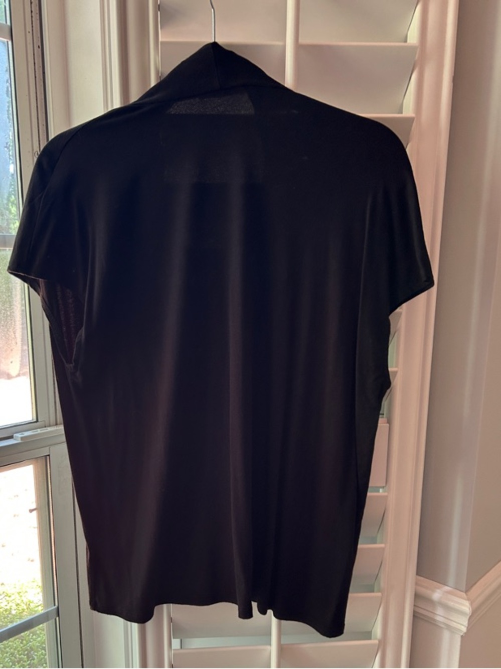 Petite Principle Classic Black Short Sleeve V-Neck Drape Blouse - Picture 2 of 4